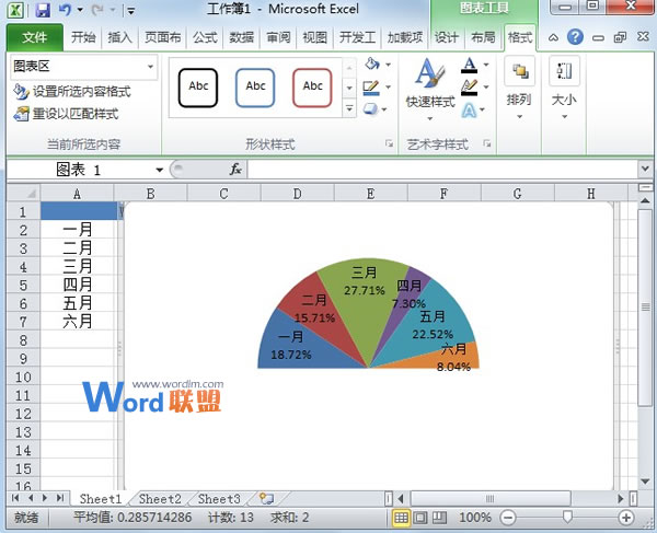 Excel2010中如何制作半圆饼图?